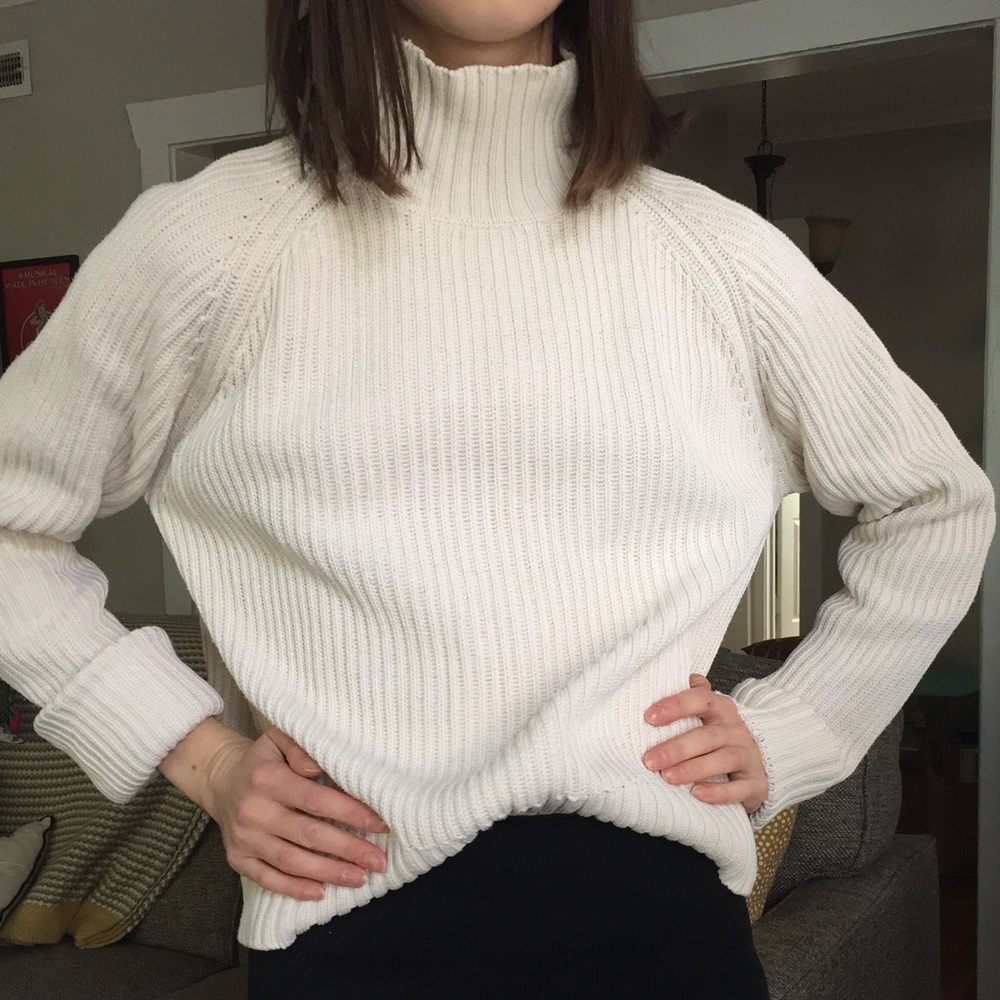 Nautica Cream Knit Funnel Neck Sweater